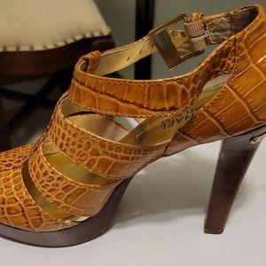 Michael Kors Croc Embossed Leather platform heels